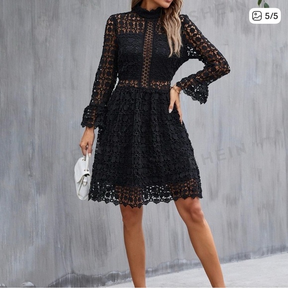 Black Lace Long Sleeve Dress - Picture 2 of 8